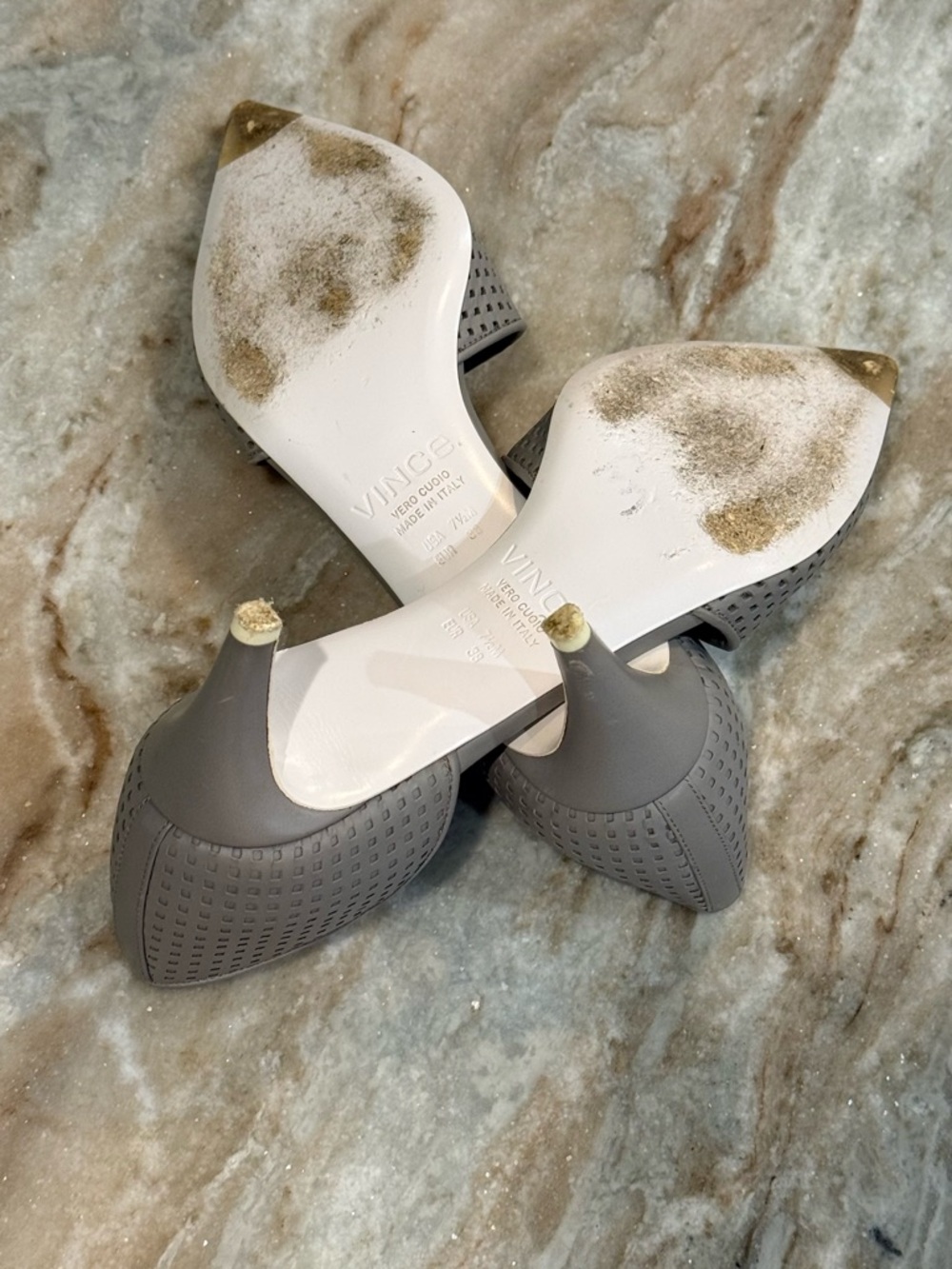 Women’s VINCE Aurelian perforated grey leather kitten heels- Size 7.5 - Picture 9 of 10